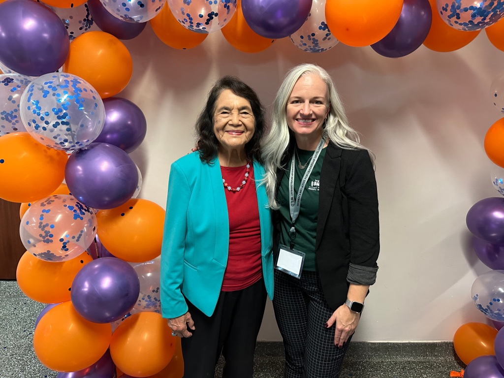 Heather with Dolores Huerta, labor rights activist, and keynote speaker for the WILD 2022 conference at Michigan State University.